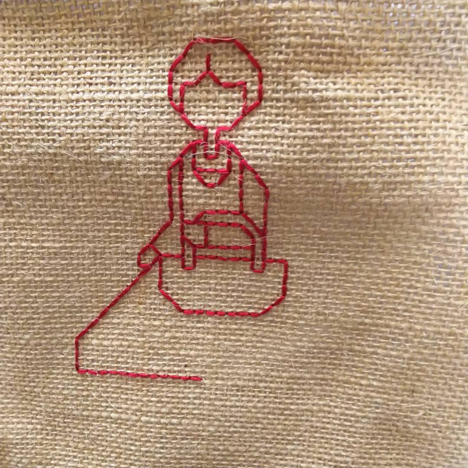 無印ジュートマイバッグに刺繍 田村良恵 刺繍教室