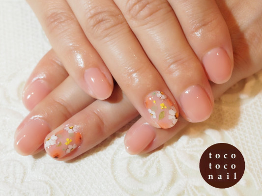 オレンジボタニカル ジェルネイル Tocotoco Nail