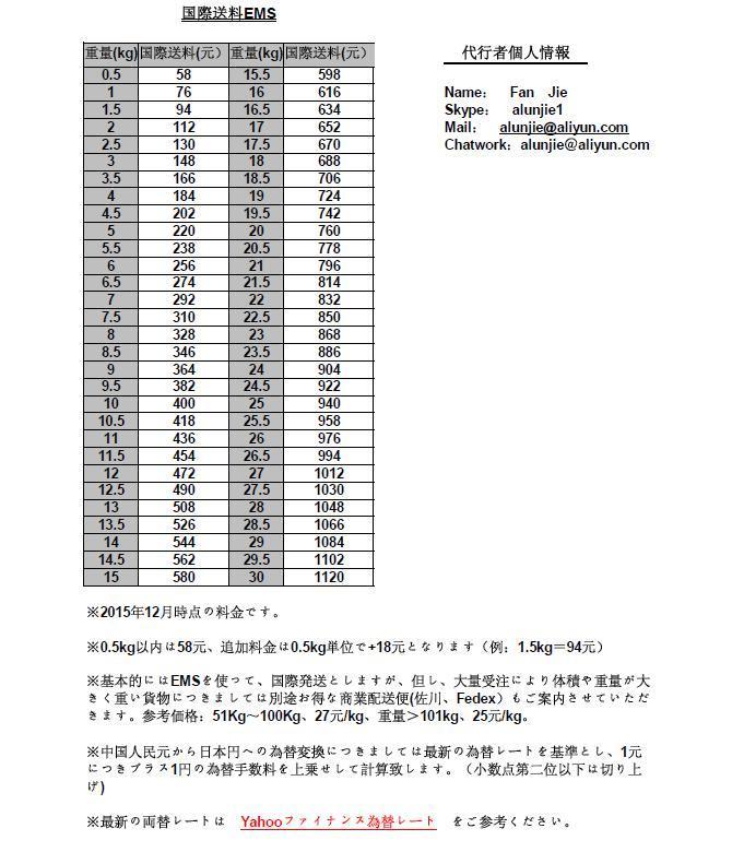 Ems上海 日本への転送料金 Sunflyタオバオ代行