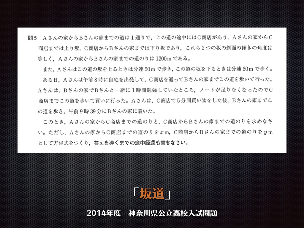 僕の好きな過去問】神奈川県公立高校入試問題2014年度数学「坂道の連立方程式」 | 「第二の家」ブログ｜藤沢市の個別指導塾のお話