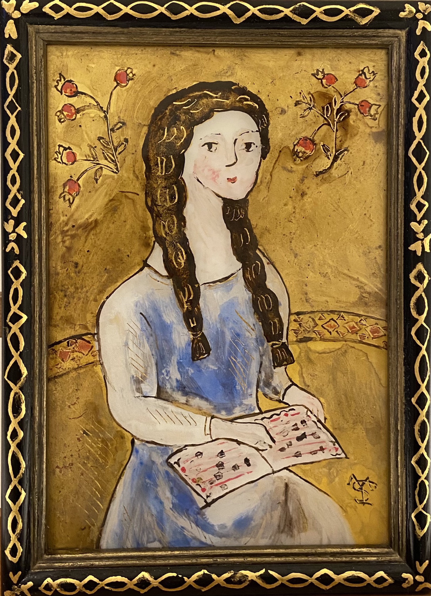 瀬本容子「真夏の夜の夢 祝典」ガラス絵 羊皮紙絵 瀬本容子 金地テンペラ画展 ー ヨーロッパ古典技法による板絵