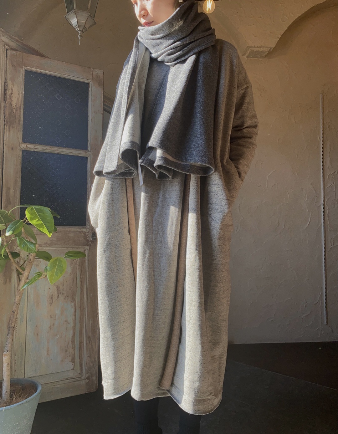 yohaku 茶綿トレーナーワンピース チャコール yohaku 余白 茶綿