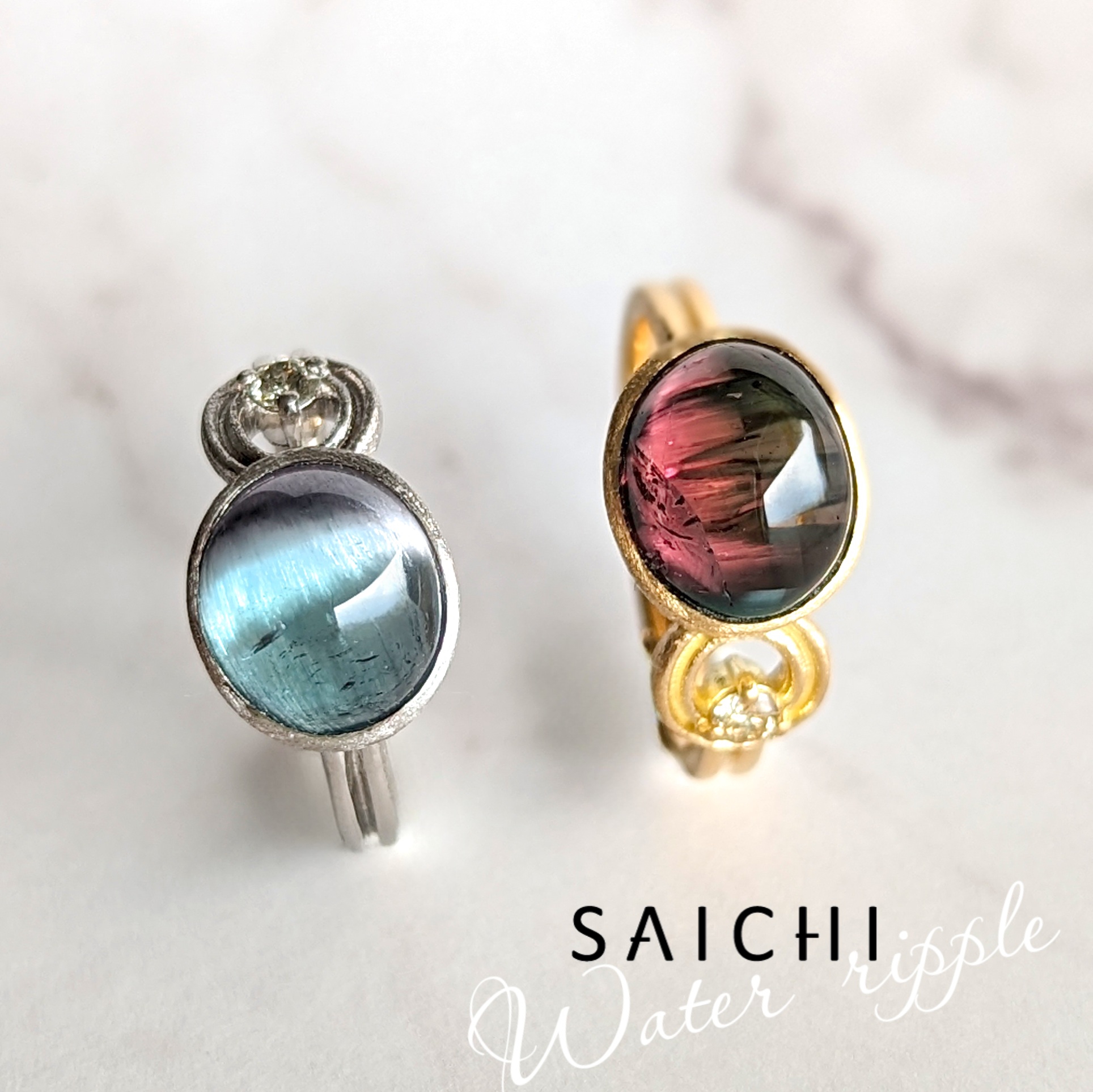 K18 Suimon バイカラートルマリンキャッツアイ ダイアモンド