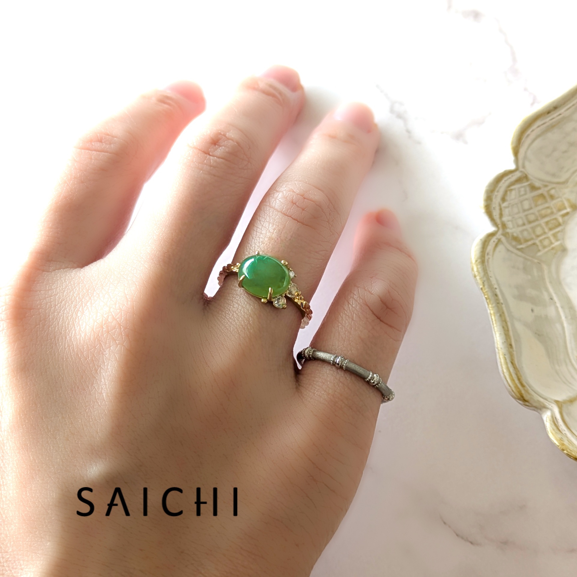 K18 Couch 翡翠 ダイアモンド リング | SAICHI JEWELRY