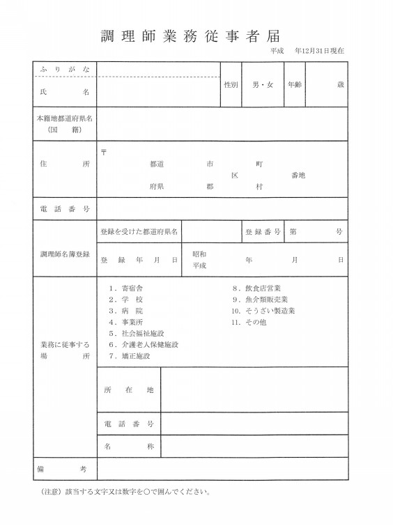 調理師業務従事者届出って何ぞや 料理と食を楽しむ会