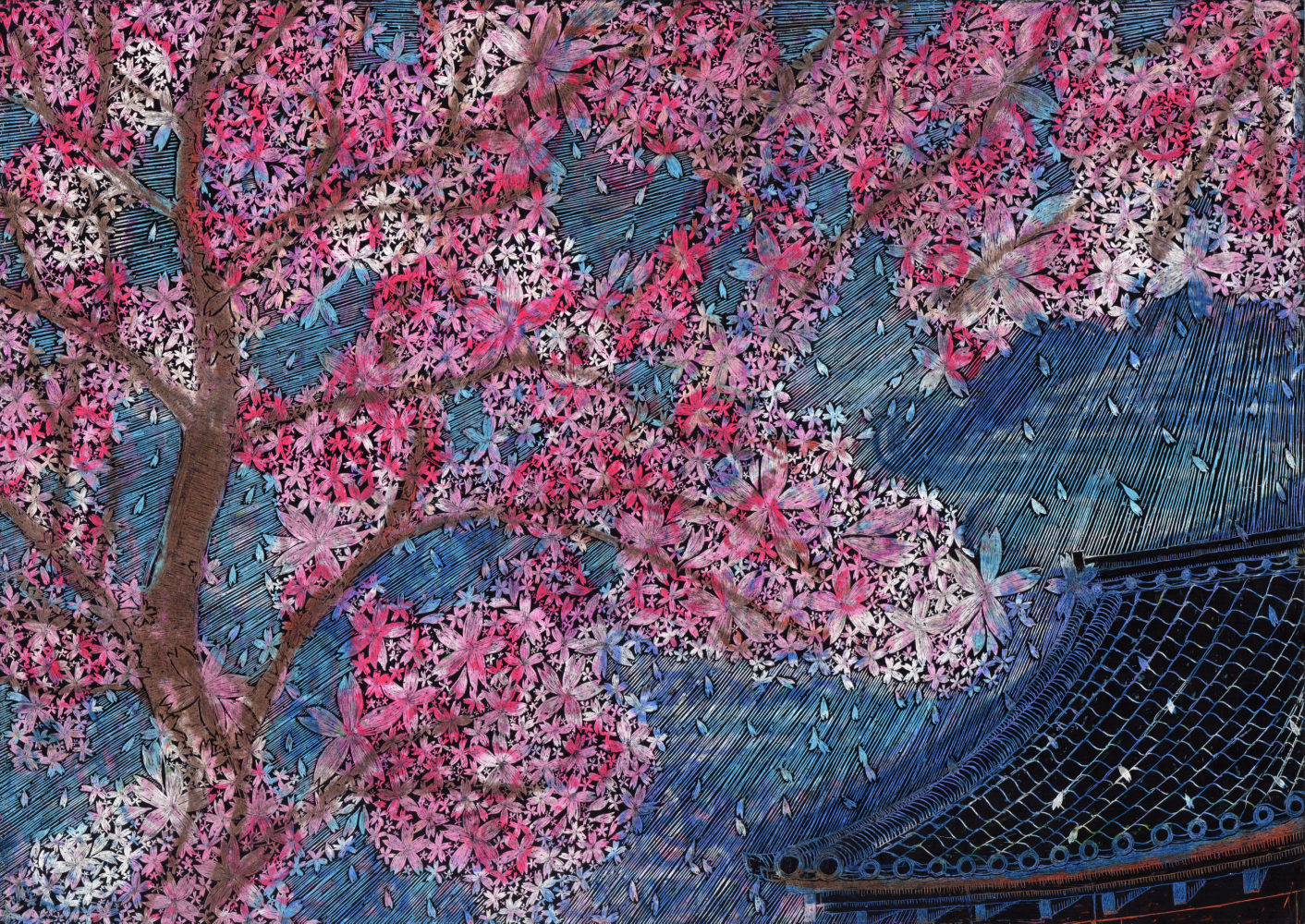シーグラスアート　♡sakura咲く♡　桜　【アートＬ判】 シーグラスアート sakura咲く 桜 【アートL判】
