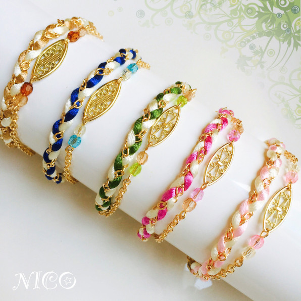 サテンコード 大人可愛いブレスレット ミサンガ チェーン編み Nico S Accessory