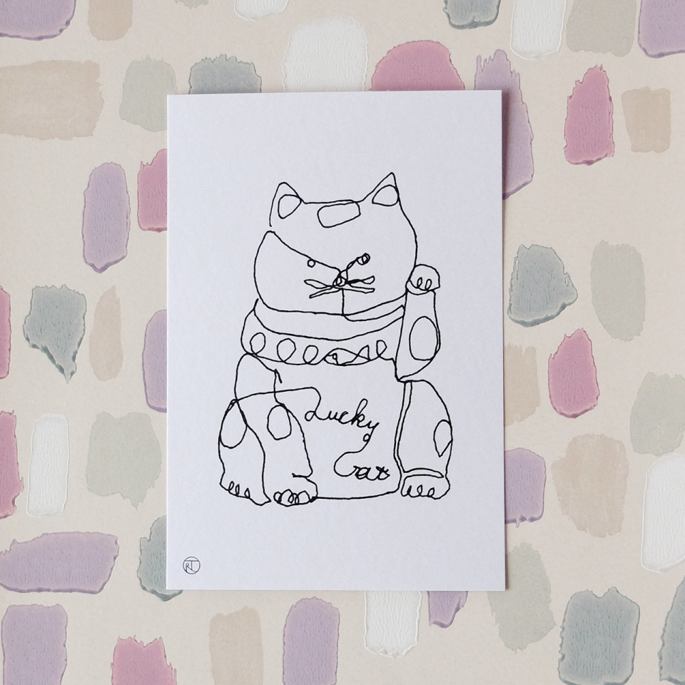 生活芸術 一筆書きの招き猫ポストカード Reiko Takeshima