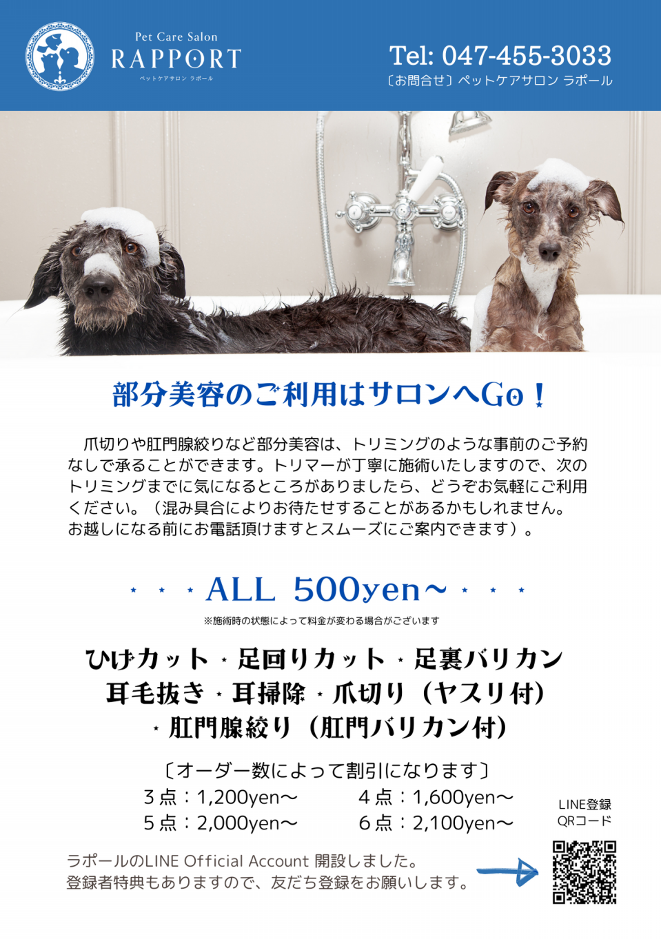 部分美容もお任せください Pet Care Salon Rapport 習志野市でトリミングサロン ペットホテル しつけ教室をお探しの方へ 幕張icから車で5分