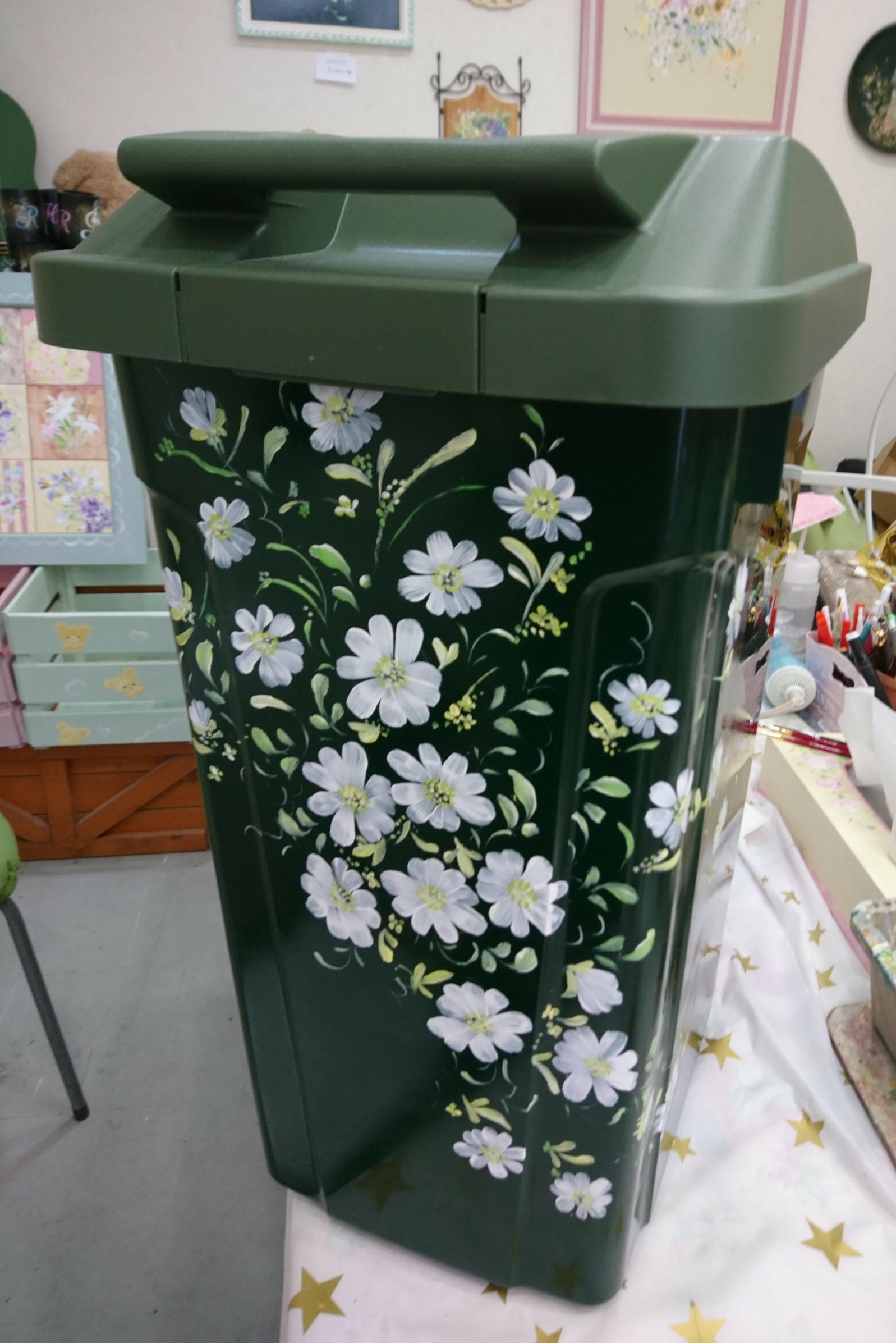 ウィリアムモリス トールペイント 手描き ハンドペイント ごみ箱 鳥 ダスト