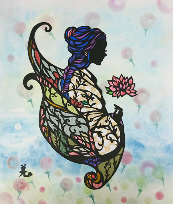 オーダー切りえ 2月の女性 切り絵作家miho Hp