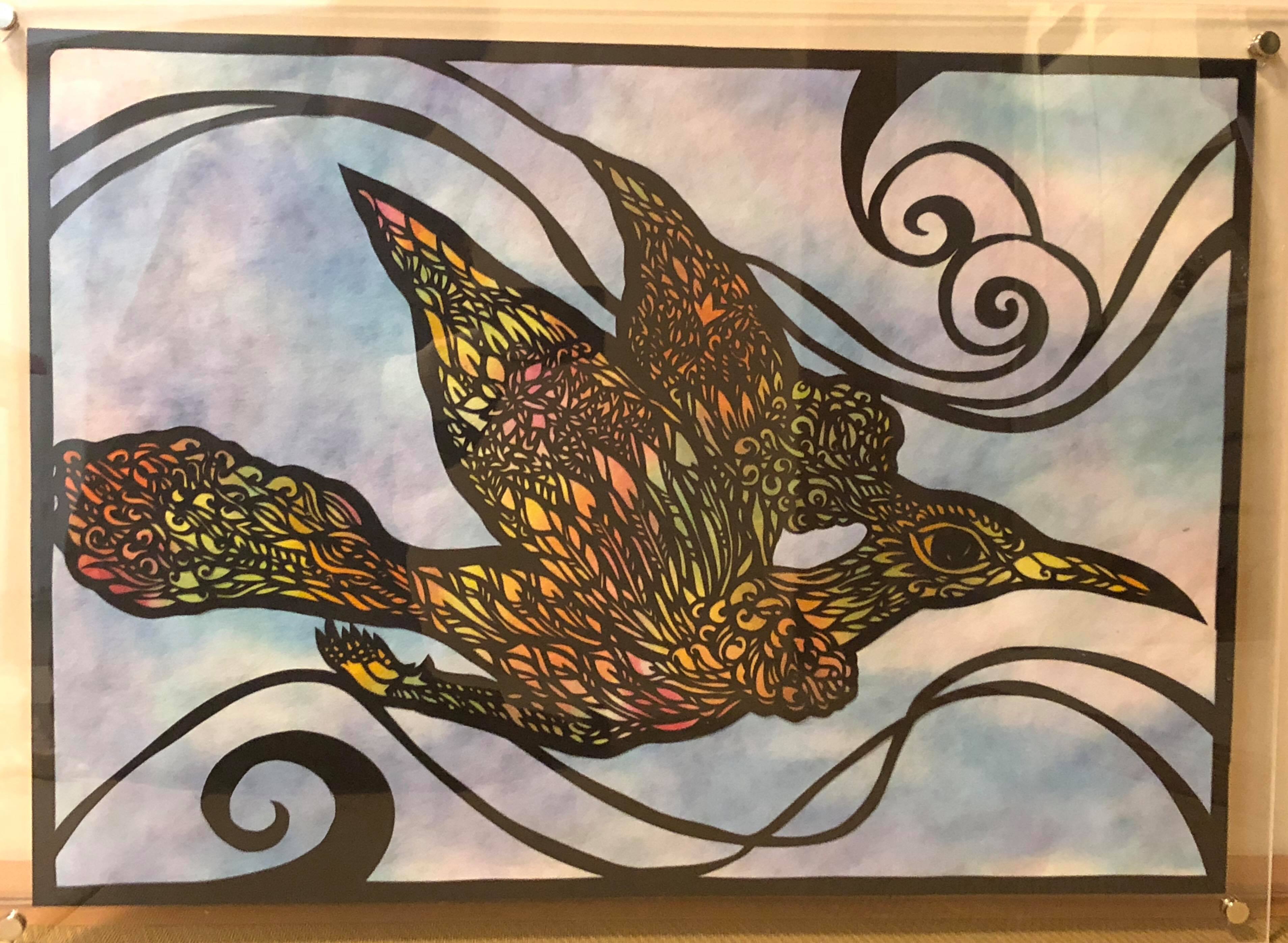 大人の絵本『KAMI-NAMI』より飛ぶ鳥 Flying bird, design from picture book “KAMI-NAMI” |  「光の華」切り絵 と その種