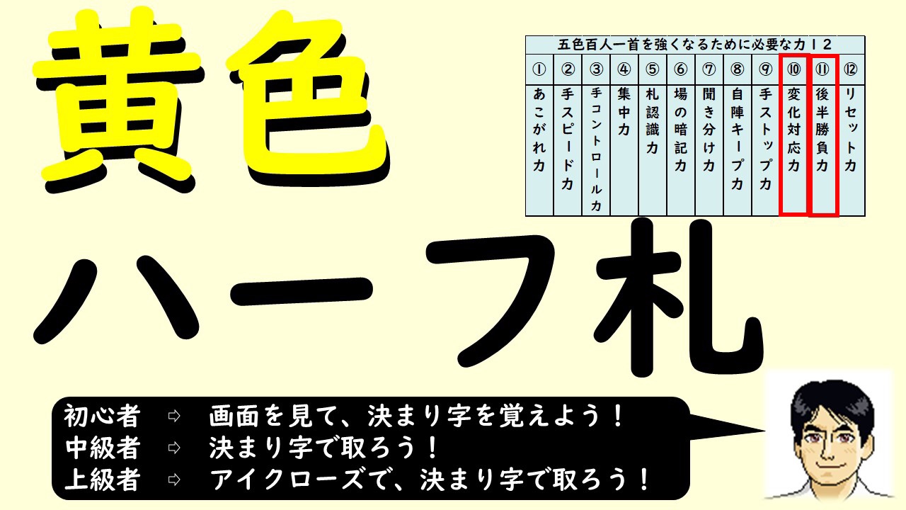 ハーフ札 オンライン練習会メニュー紹介 中川知浩のオンライン五色百人一首教室