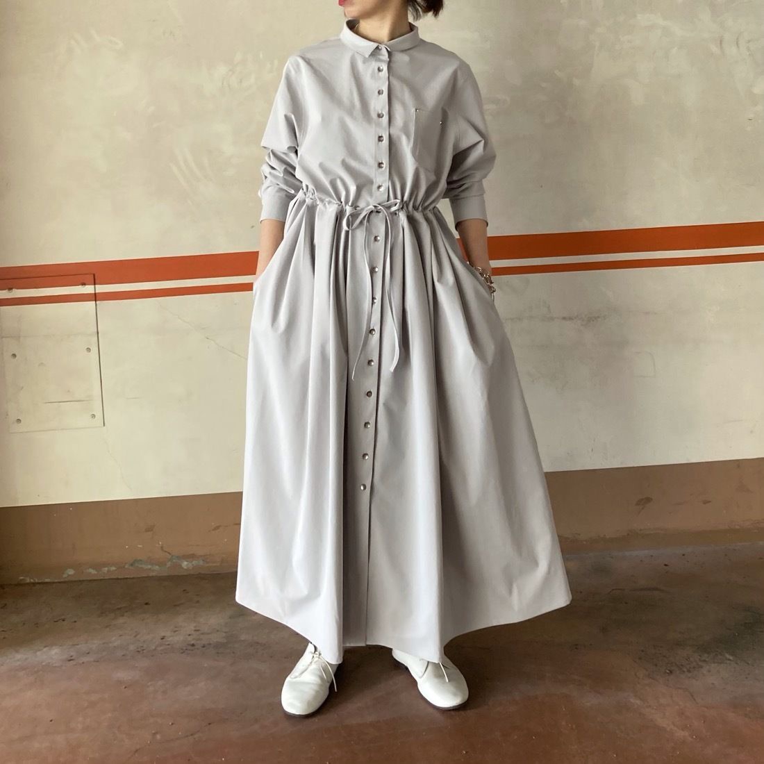 美品 ルフィル シャツワンピース 長袖 ゆったり 日本製 白 1 EC限定/00サイズ】ライトドライウールシャツワンピース | LE